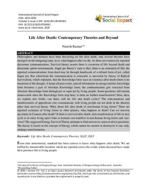 (PDF) Life After Death: Contemporary Theories and Beyond