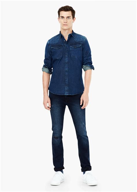 Lyst - Mango Slim-fit Dark Wash Denim Shirt in Blue for Men