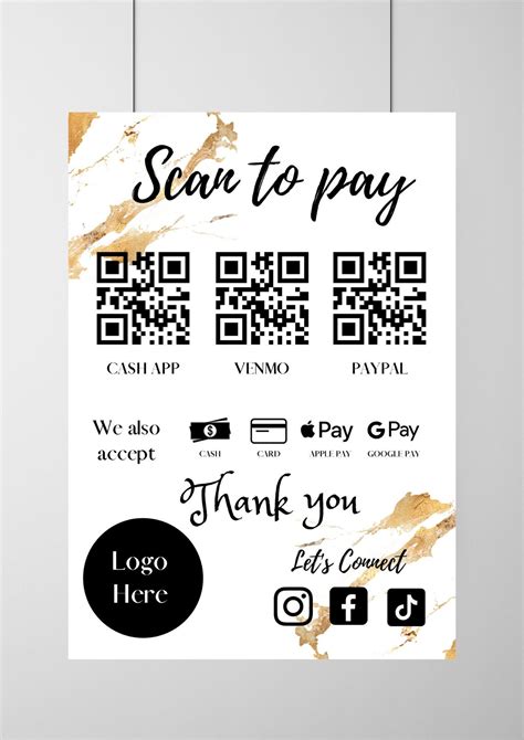 Editable Scan to Pay Sign, Printable Scan to Pay Template, QR Payment Sign for small Business ...