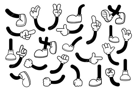 Premium Vector | Set of retro cartoon hand gestures and feet in shoes vector illustration