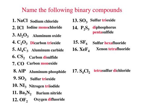 PPT - The Nomenclature of Binary Compounds PowerPoint Presentation, free download - ID:297348