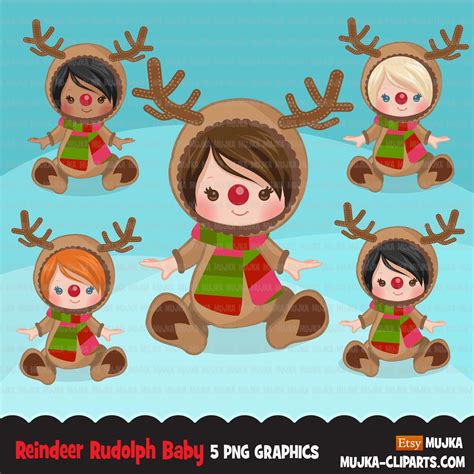 Reindeer Rudolph Baby clipart, reindeer Christmas costume baby shower – MUJKA CLIPARTS