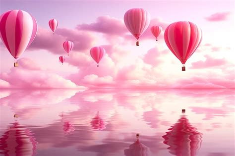 Premium AI Image | Bright pink ethereal cloudy landscape hearts roses ...