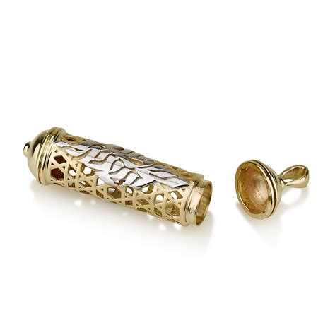 Buy 14K Gold Mezuzah Necklace with Shema Yisrael Fit for scroll ...