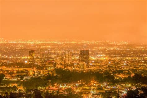 Los Angeles Skyline at Night Editorial Stock Image - Image of ...