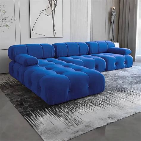 Modern Leisure L Shape Velvet Fabric Sofa Set Mario Bellini Boucle Corner Living Room Sectional ...