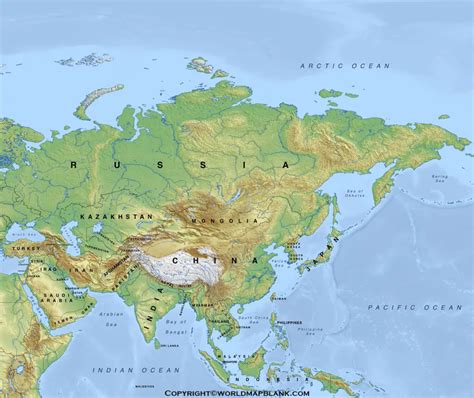 Physical Map Of Asia Continent 6Zeqn - Large Map of Asia