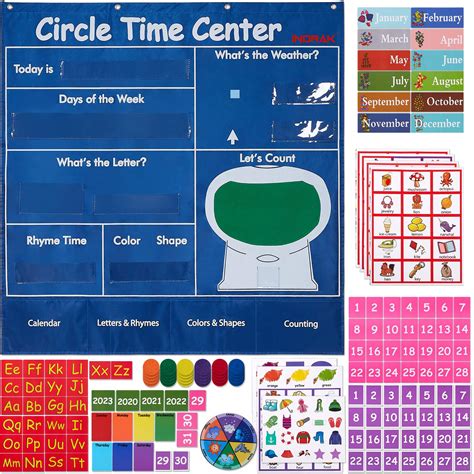 Buy INDRAK Circle Time Center Pocket Chart -Educational Pocket Chart Learning Shape - Color ...