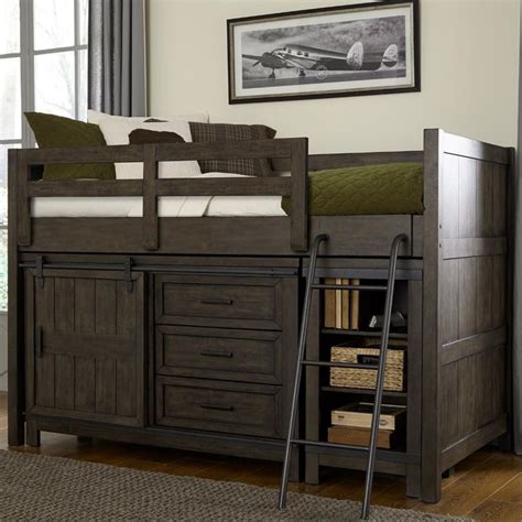 Rustic Twin Loft Bed with Dresser and Low Loft Bookcase by Liberty ...