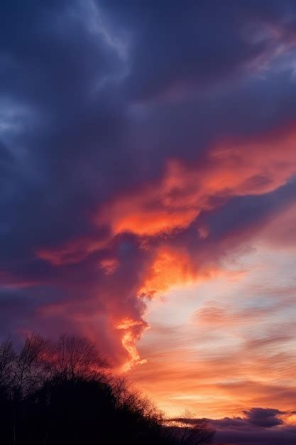 Premium Photo | A sunset with a big cloud in the sky over a field