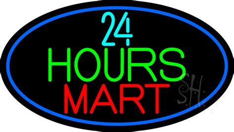 24 Hours Mini Mart With Blue Round LED Neon Sign - Mini Mart Neon Signs - Everything Neon