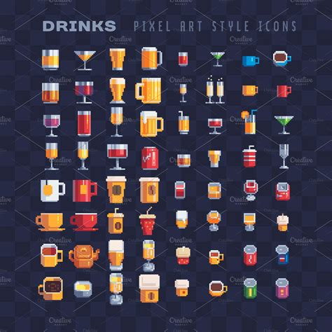 Drinks pixel art icons set ~ Icons ~ Creative Market