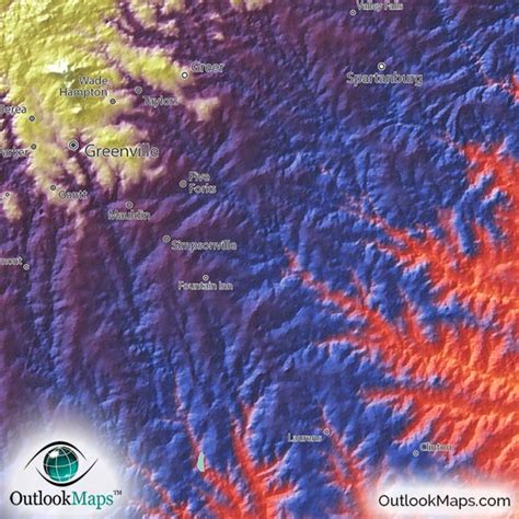 South Carolina Terrain Map | Artistic Colorful Topography