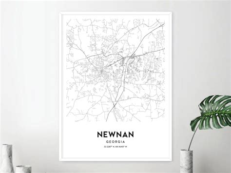 Newnan Map Print, Newnan Map Poster Wall Art, Ga City Map, Georgia Print Street Map Decor, Road ...