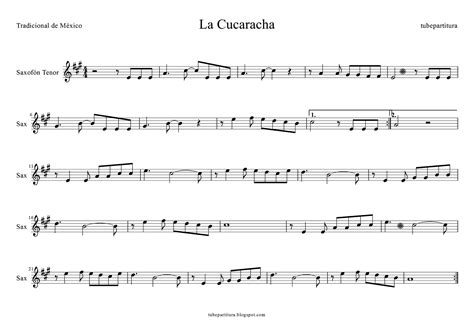 tubescore: Crockroach Song Sheet Music for Tenor Saxophone Mexican Traditional