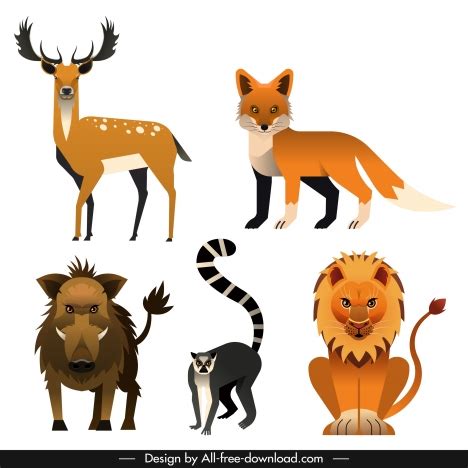 Wild carnivore herbivore animals icons colored classic sketch vectors stock in format for free ...