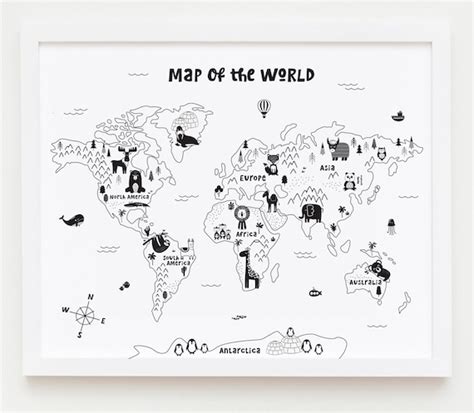 Art & Collectibles Prints Giclée Nursery wall art Animal map of the world for children wall art ...