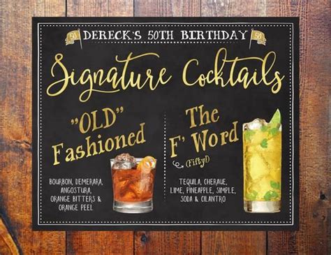 Printable Signature drinks, chalkboard, cocktail sign, Wedding Bar drink menu, Birthday drinks ...