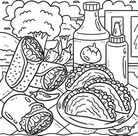 Cinco de Mayo Tacos and Burrito Coloring Page 14739791 Vector Art at Vecteezy