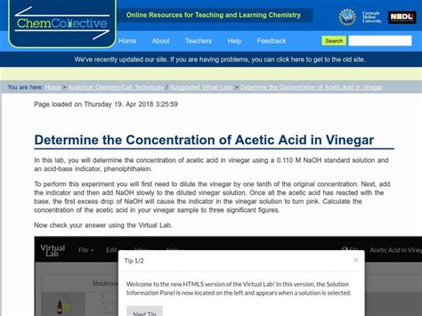 Chem Collective: Determine the Concentration of Acetic Acid in Vinegar Activity for 9th - 10th ...