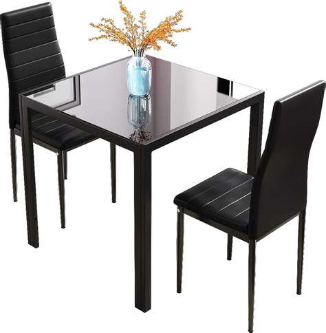 Joolihome Dining Table and Chairs Set of 2, Square Glass Coffee Table and 2 PU High Back Chairs ...