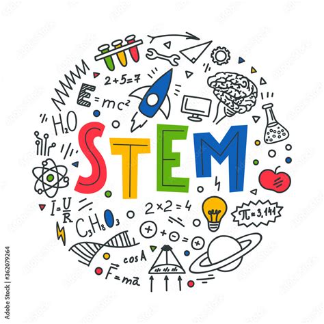 STEM. Science, technology, engineering, mathematics. Science education doodles and hand written ...