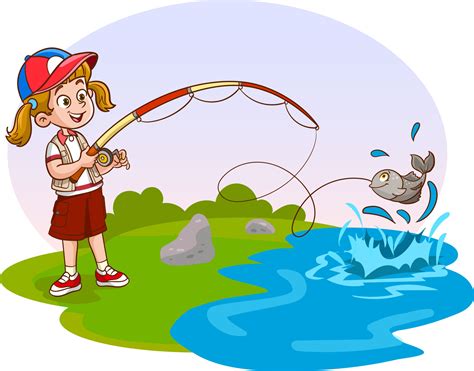 girl kid fishing in the river vector illustration 21613188 Vector Art ...