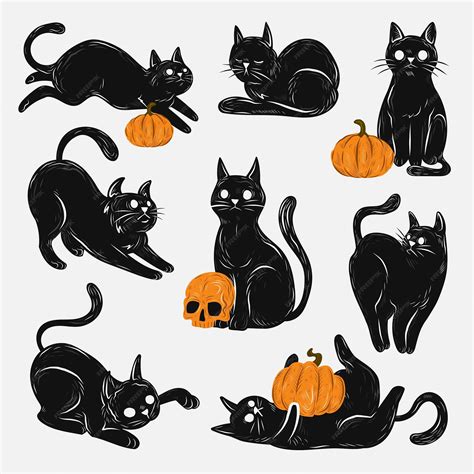 Free Vector | Hand drawn halloween black cats collection