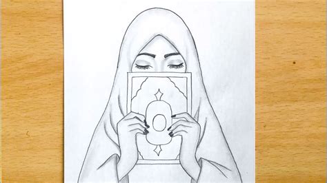 Cute drawing Ramadan drawingGirl with quran drawingEasy drawing ...