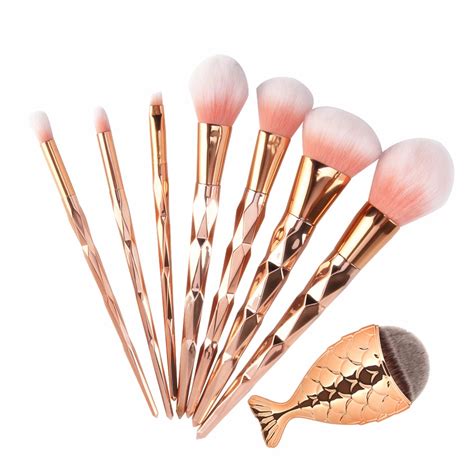 7/8Pcs Diamond Rose Gold Makeup Brushes Set Foundation Powder Blush Eye Shadow Rainbow Brush ...