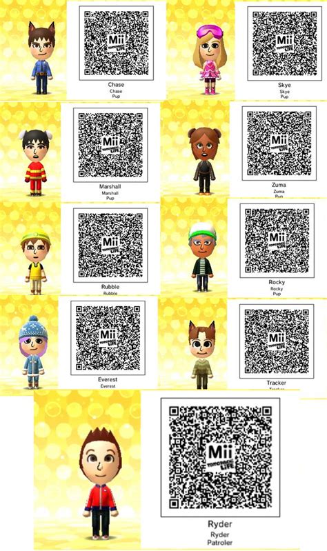 Tomodachi Life: UPDATED PAW Patrol QR Codes by MarshalACNL on DeviantArt