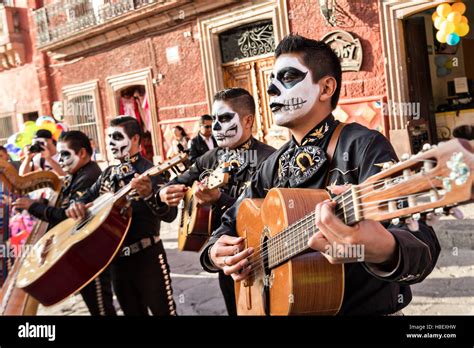 A mariachi band dressed as skeletons for the Day of the Dead festival ...