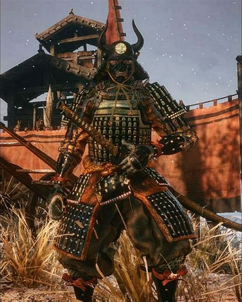 a man dressed in armor standing on top of a dry grass covered field next to a boat