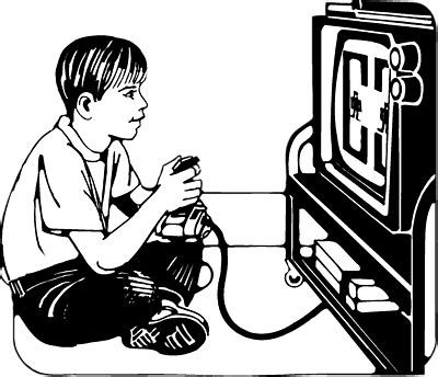 Playing Video Png Images Kids Clip Art - Playing Computer Games Black And White (400x344), Png ...