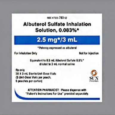 Albuterol Sulfate Inhalation Sol. 0.083%, 2.5 mg / 3 mL, 30 Vials - DDP ...