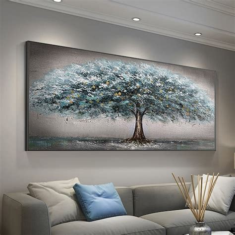 Extra Large Wall Art Abstract Tree Art Tree Painting Blue Grey - Etsy