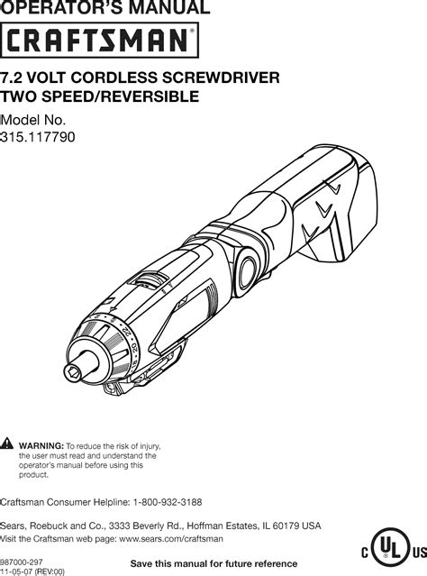 Craftsman 315117790 User Manual CORDLESS SCREWDRIVER Manuals And Guides L1004110