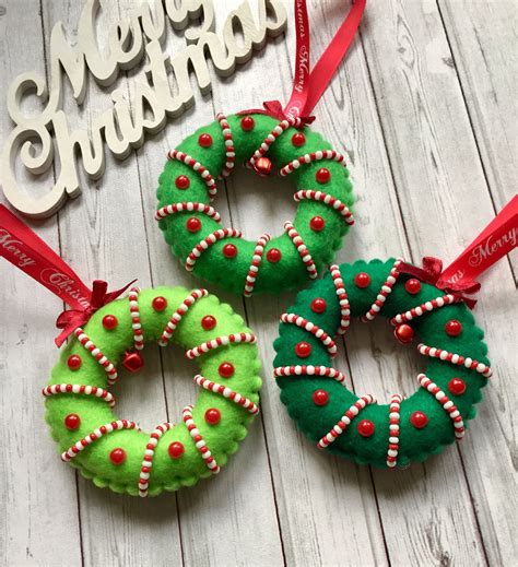 Mini Felt Christmas Wreath Felt Beaded Christmas Ornament Handmade Gift | Diy felt christmas ...