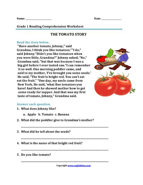 Tomato Story First Grade Reading Worksheets | Comprehension worksheets, Reading comprehension ...