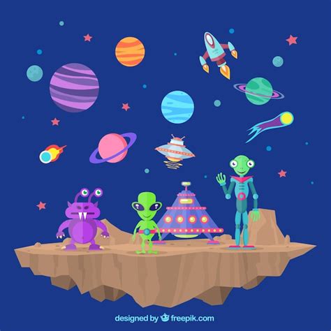 Outer space and aliens Vector | Premium Download