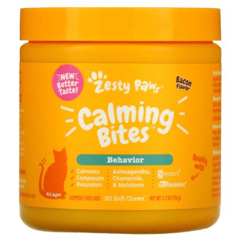 Zesty Paws, Calming Bites for Cat, Behavior, All Ages, Bacon, 60 Soft Chews, 2.7 oz (78 g)