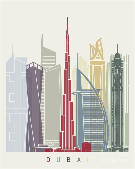 Dubai V2 skyline poster by Pablo Romero | Dubai art, Illustration wall art, Skyline painting