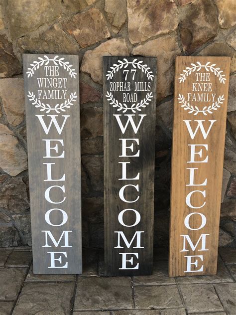 4' Welcome Family Vertical Outdoor Sign Family Name Front | Etsy