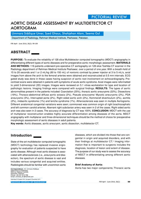 (PDF) Aortic disease assessment by Multidetector CT Aortogram