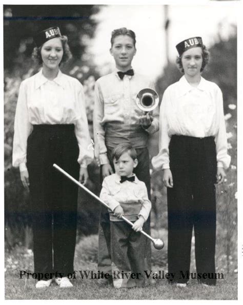 L to R: Elaine, Fremont (Fred), Enid Sparhawk and little brother LeRoy. Drill Team uniforms ...