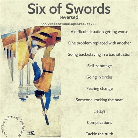 Six of Swords Reversed | Tarot interpretation, Wands tarot, Tarot