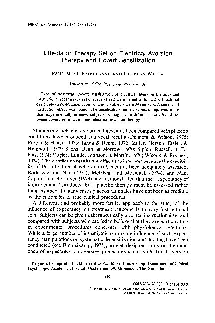 (PDF) Effects of therapy set on electrical aversion therapy and covert ...