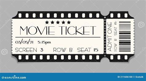 Cinema Ticket Template Mockup with Barcode. Vector Illustration of ...