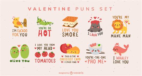 Valentine's Day Set Of Pun Quotes Vector Download