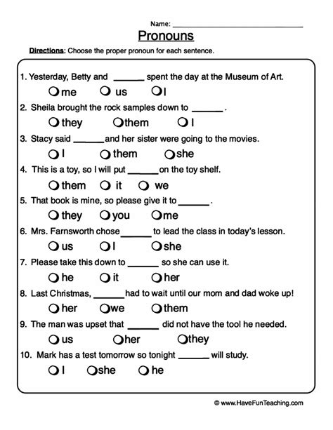 Choosing Pronouns Worksheet - Have Fun Teaching